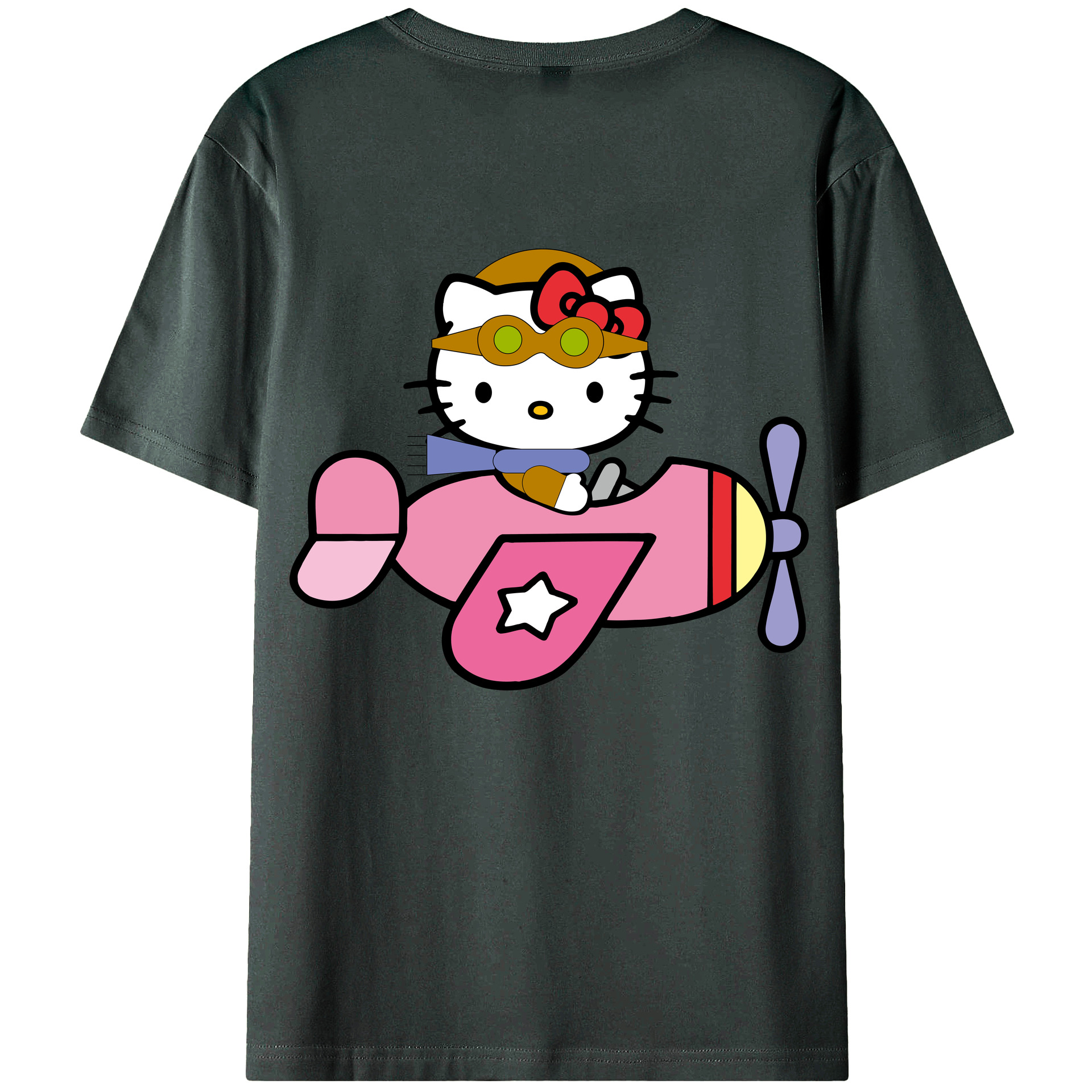 （画像用） Hello Kitty ハローキティ 綿100％ メンズ半袖Tシャツ（バックプリント） 通気性